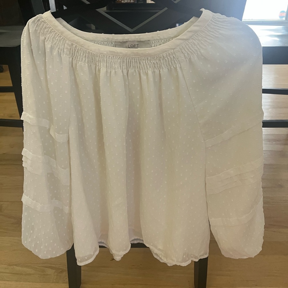 LOFT Cream Textured Dot Blouse